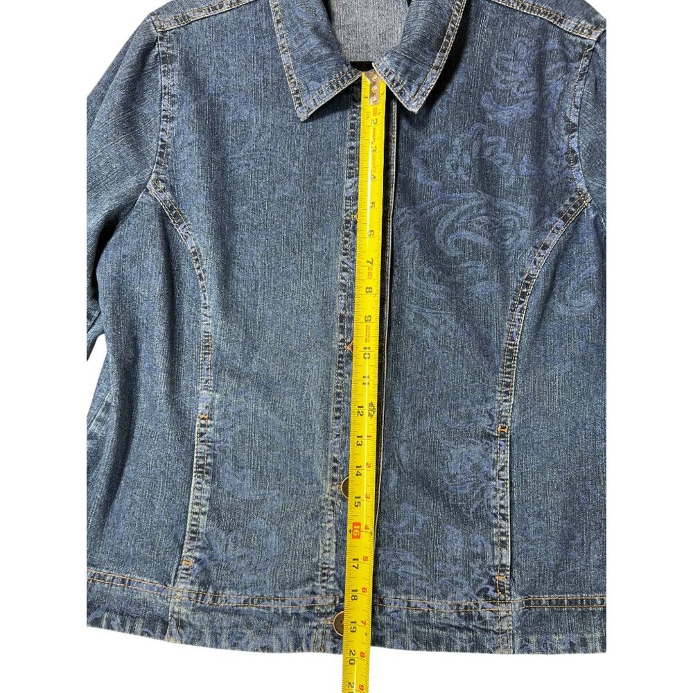 Gloria Vanderbilt Denim Blue Jeans Jacket Paisley Design L Sara Button Close - Picture 12 of 12